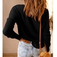 thumbnail image 4 of Blusa de punto Jersey Hombro caído Manga larga Color puro Cuello redondo Tops con botones para mujer Negro XXL, 4 of 6