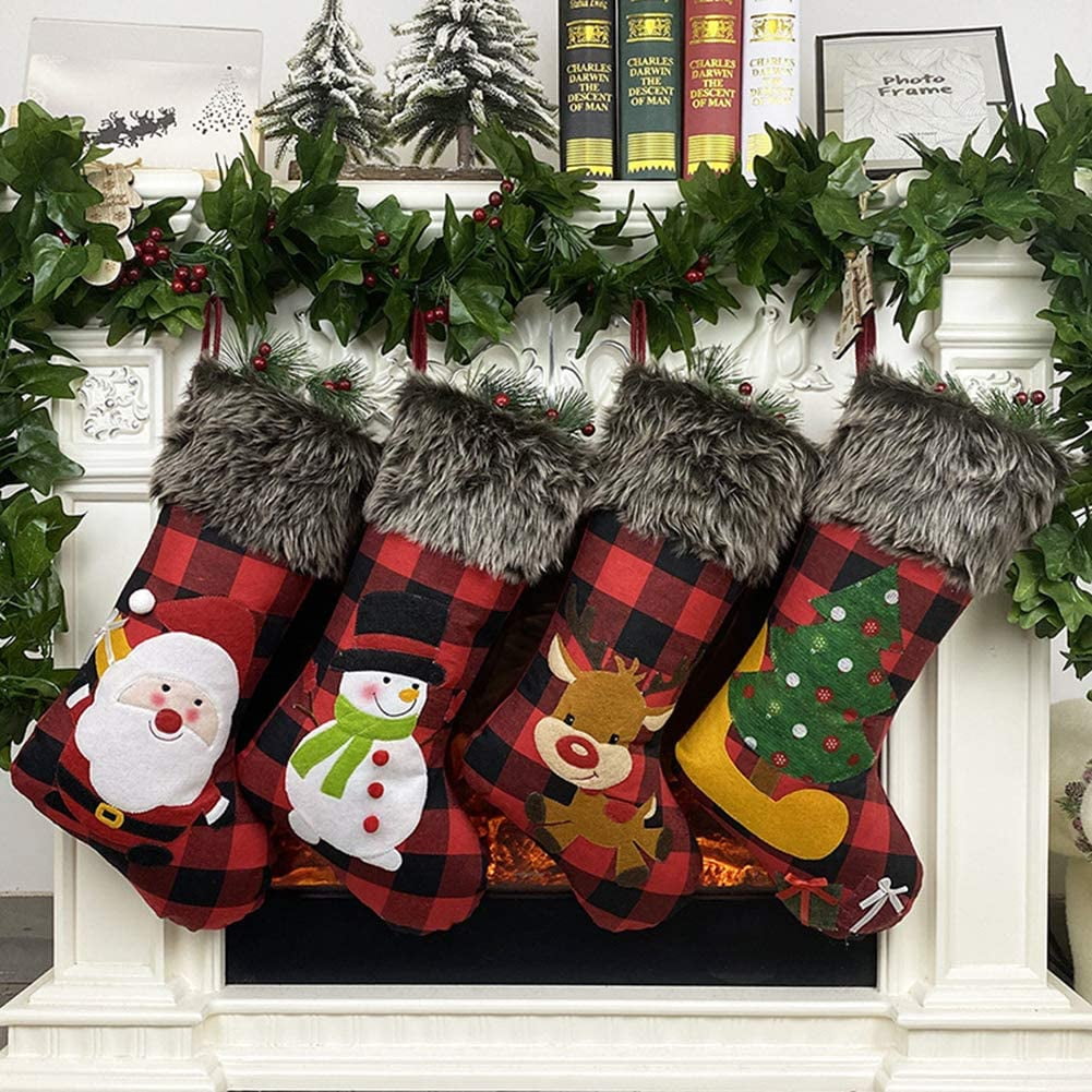 Christmas Stockings 4 Pack Large Plaid Family Stockings for Christmas