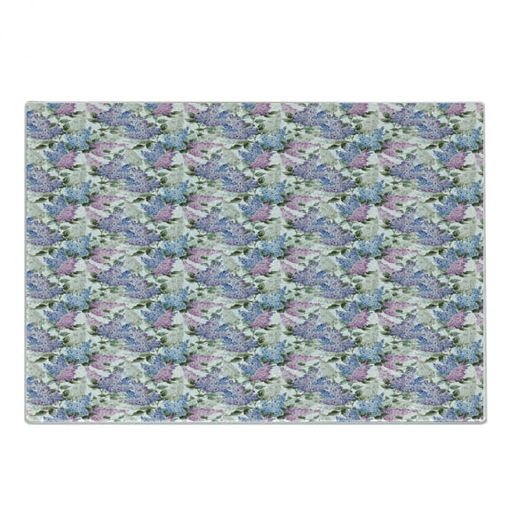 Lilac Cutting Board, Colorful Lilac Flowers Budding Efflorescence Season Soulful Spring in the Country, Decorative Tempered Glass Cutting and Serving Board, Small Size, Multicolor, by Ambesonne