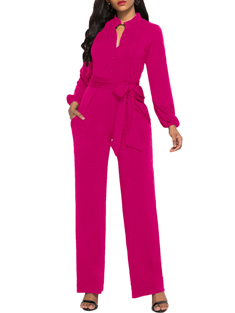 high neck bell sleeve wide leg jumpsuit with belt