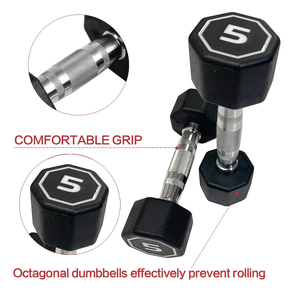 Premium Octagonal Dumbbell, Large Numbers, Hard Chrome Plated Handle Dumbbells to Assist with Push-Ups, 5 lbs set of 2