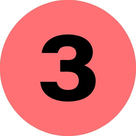 SSBM 2" Circle "3" Fluorescent Red Number Labels 500 Labels/Roll