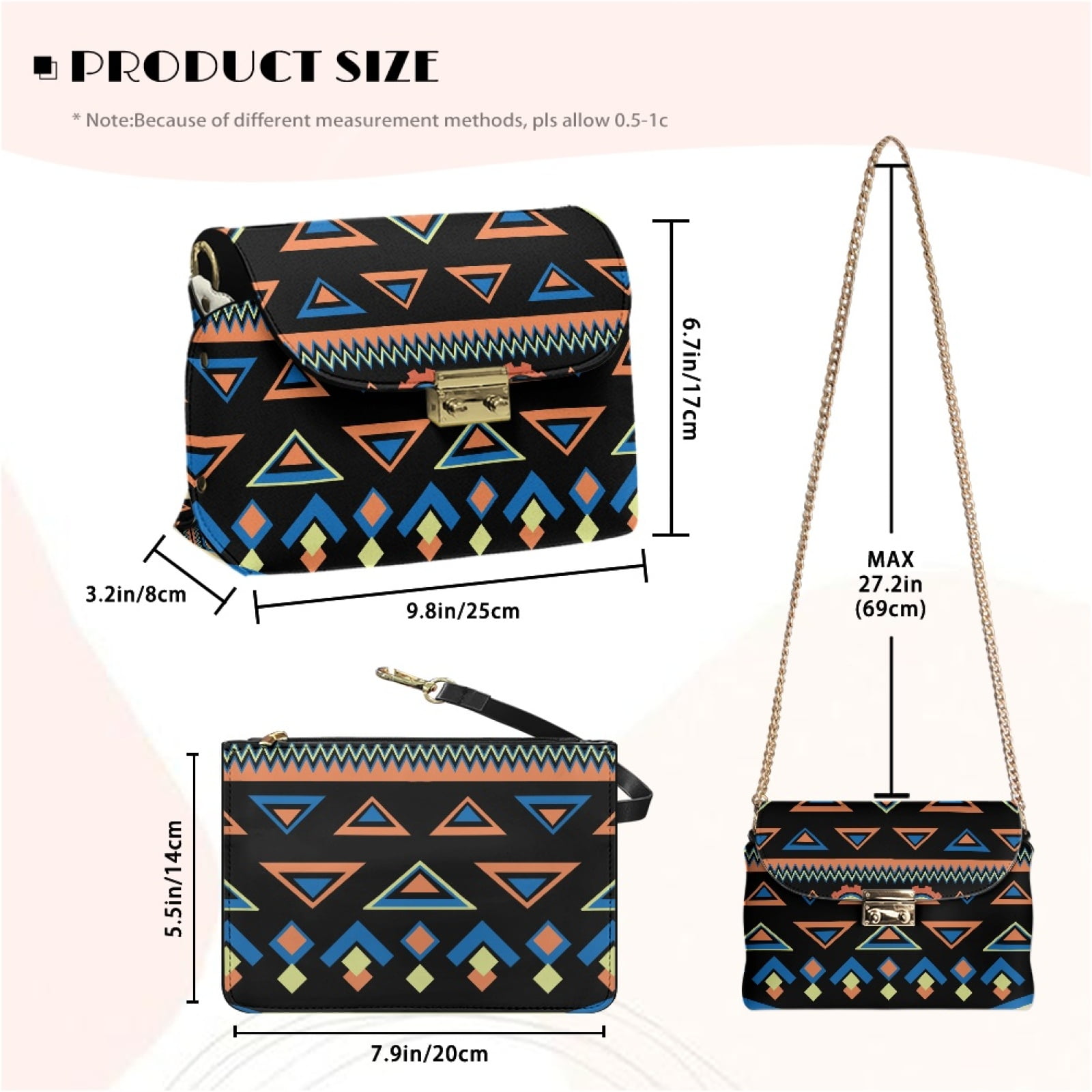 SCRAWLGOD American Tribal Print Black Crossbody Bag Women's PU Leather Purses, Crossbody Handbags Purses, Small Shoulder Handbags with Detachable Chain