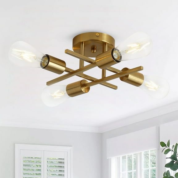 Aiwen 4 Lights Gold Farmhouse Ceiling Light, Modern Light Fixture for Living Room Bedroom Kitchen