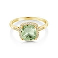 thumbnail image 5 of Gem Stone King 10K Yellow Gold Green Prasiolite and White Diamond Women's Engagement Ring (2.3 Cttw, Cushion 8MM, Available In Size 5, 6, 7, 8, 9), 5 of 7