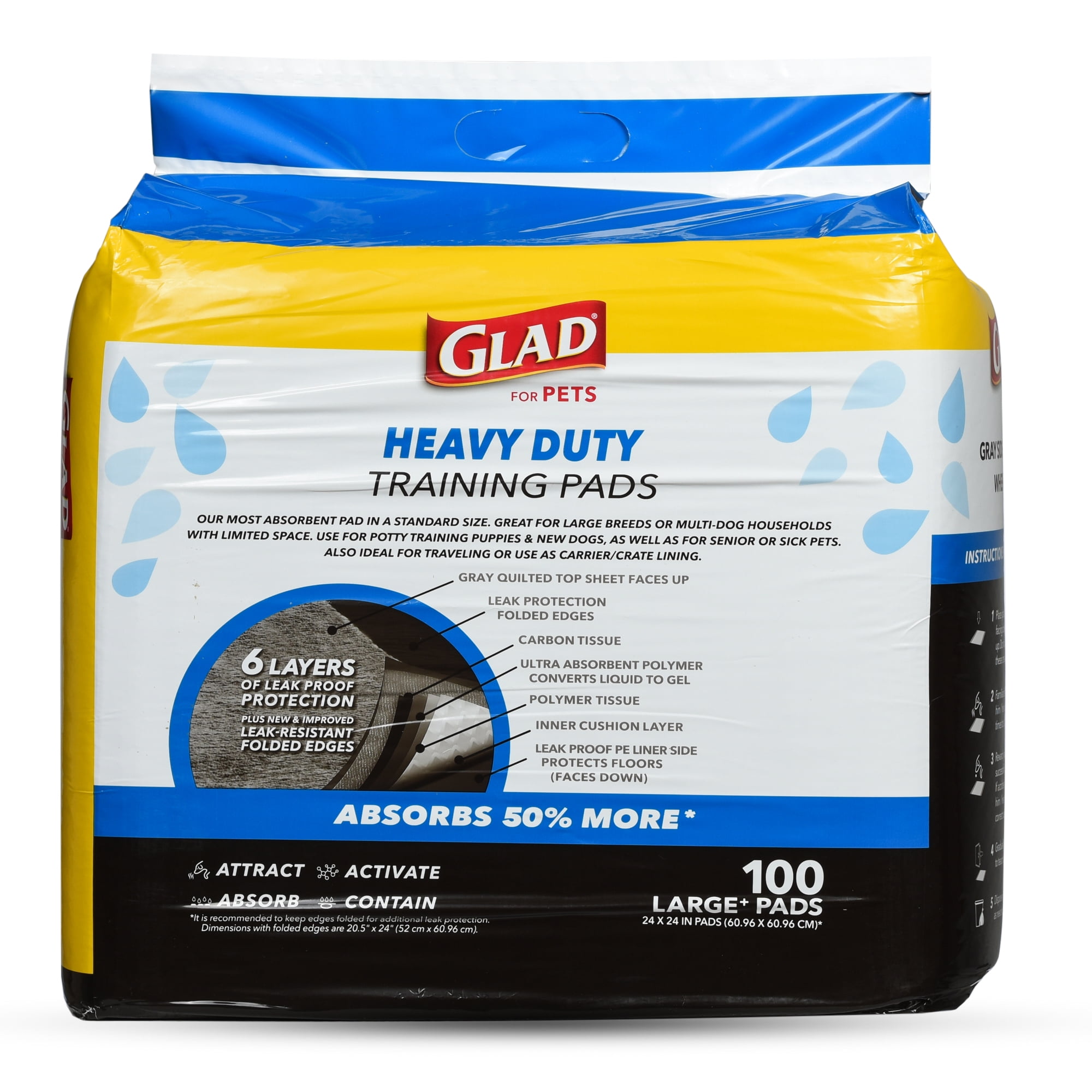 (4 pack) Glad For Pets Heavy Duty Activated Carbon Dog Training Pads 24" x 24" 100ct