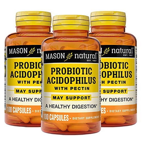 MASON NATURAL Probiotic Acidophilus with Pectin and Calcium - Immune System Booster, Improved Gut Health, Supports Regularity and a Healthy Digestion, 100 Capsules (Pack of 3)
