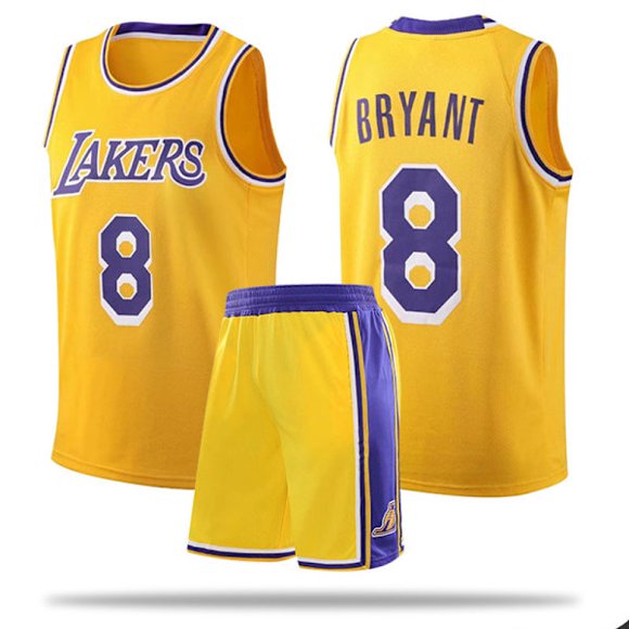 #8 Kobe Bryant Basketball Jersey Set Lakers Uniform for Kids and Adults - Yellow 5XL (185-190CM)