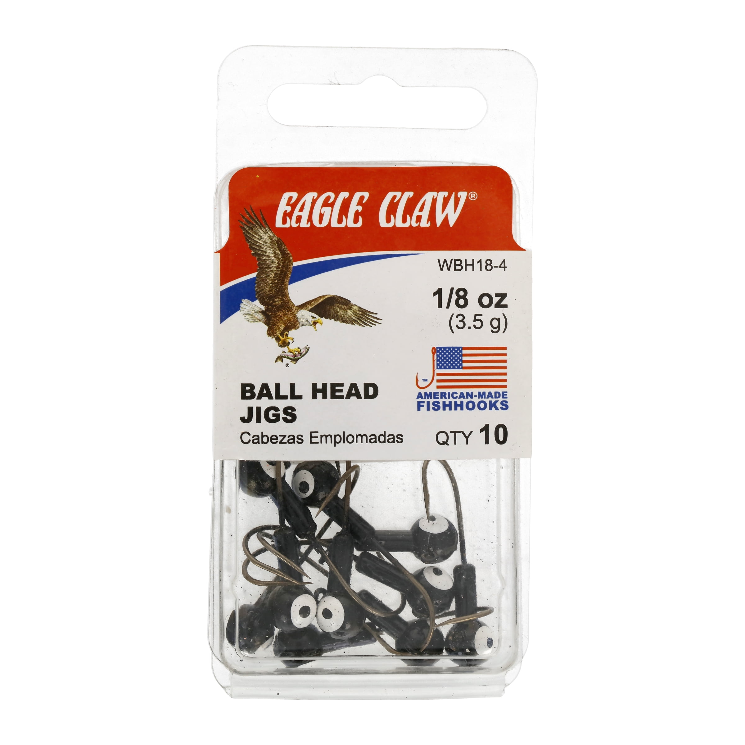 (2 pack) Eagle Claw Ball Head Fishing Jig, Black with White Eye, 1/8 oz., 10 Count