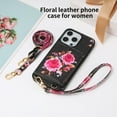 thumbnail image 4 of TECH CIRCLE Wallet Case for iPhone 13 ,PU Leather Flip Protective Stand Flowers Floral Women Girls Case Card Holder Wristlet Mirror Shoulder Purse Case for iPhone 13 6.1" 2021,Black, 4 of 10