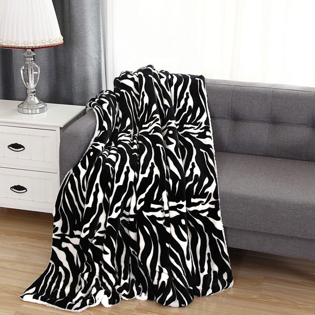 Mocassi Couverture Réversible Imprimée en Sherpa Toutes Saisons Parfaite pour Se Détendre 50 x 60 Pouces Zebra Sherpa