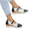 thumbnail image 6 of Black Women'S Wedge Heels Casual Slip-On Round Toe Platform Shoes Color Block Ankle Strap Rope Decor Espadrilles Style Non-Slip Summer 0.64Lb, 6 of 9