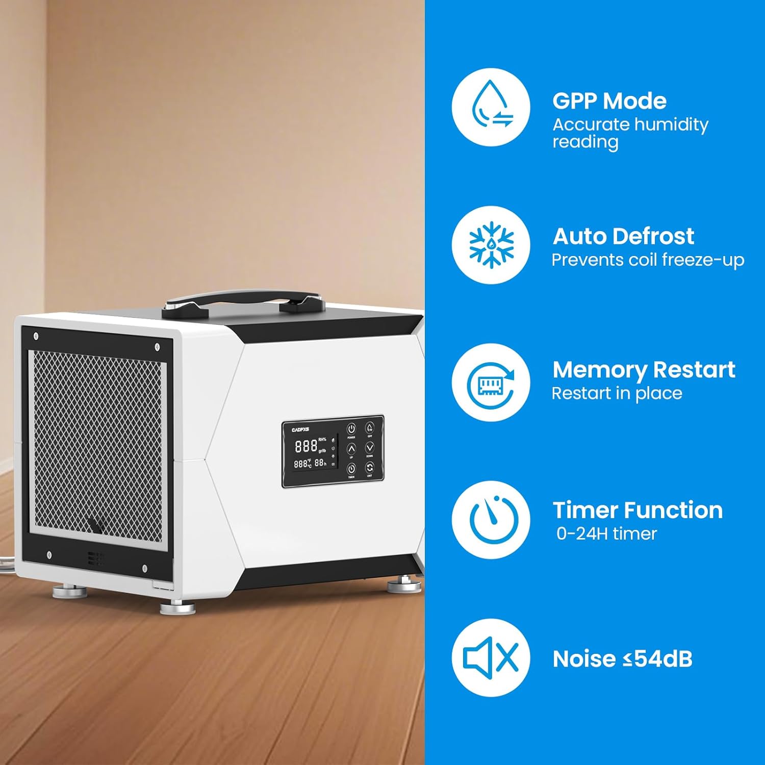 CADPXS Crawl Space Dehumidifier with Drain Hose, 80 Pint Commercial Dehumidifier for Basement, Home Use, Water Damage, Auto Defrost, Memory Start, cETL Certified, Up to 1000 Sq Ft