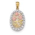thumbnail image 1 of 14K Tri Color Gold Y/R Gold Rhodium Polished & Textured Oval 3 Rose Pendant, 1 of 2