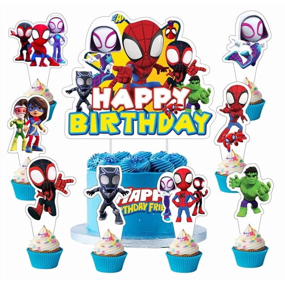 25pcs Spider and His Friends Cake Decorations with 24pcs Cupcake Toppers, 1pcs Cake Topper for Wrestling Birthday Party Supplies