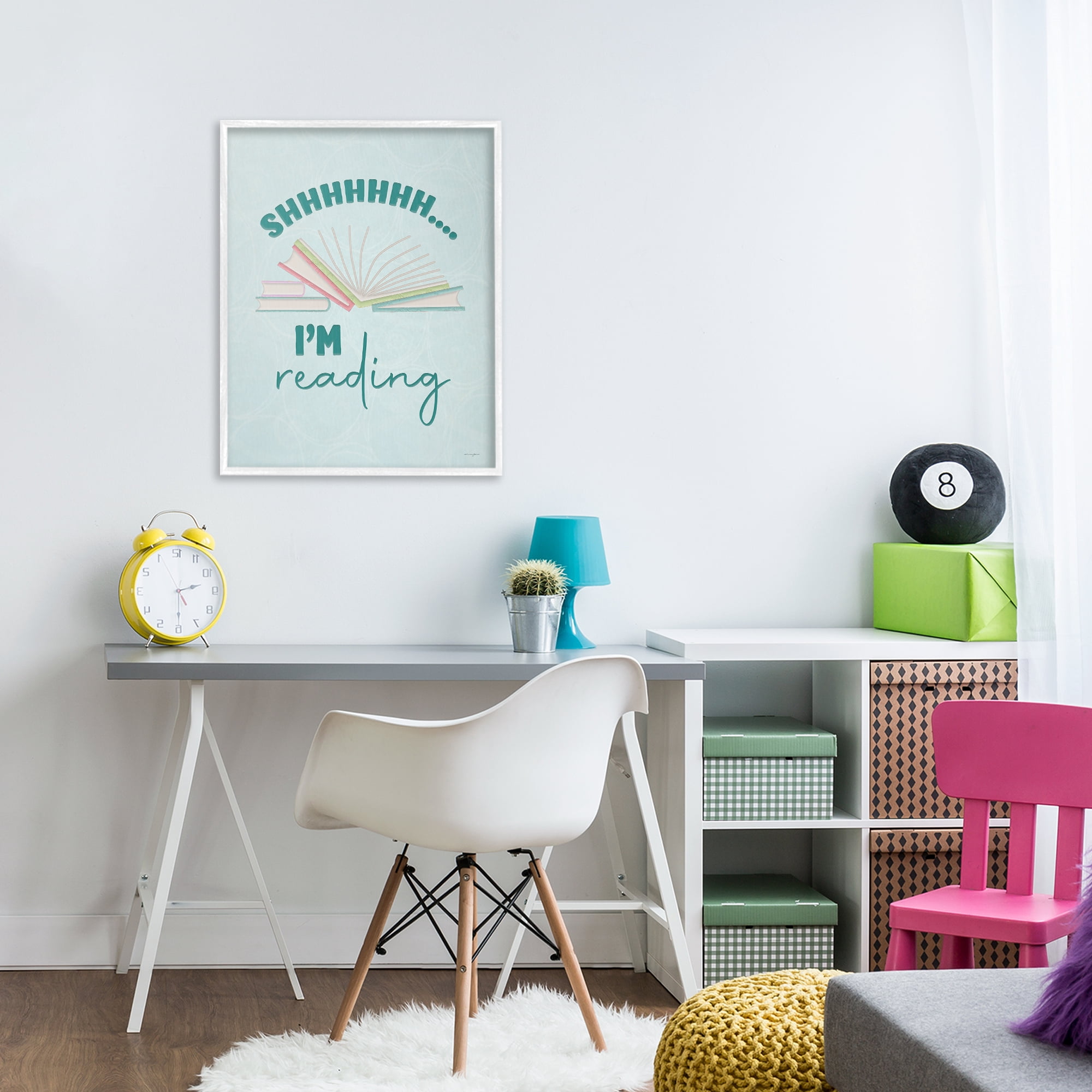 Stupell Industries Shhh I'm Reading White Framed Giclee Art, design by Seven Trees Design