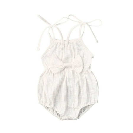 

Canis Baby Girls Summer Bodysuit Solid-Color Tied Spaghetti Strap Sleeveless Romper