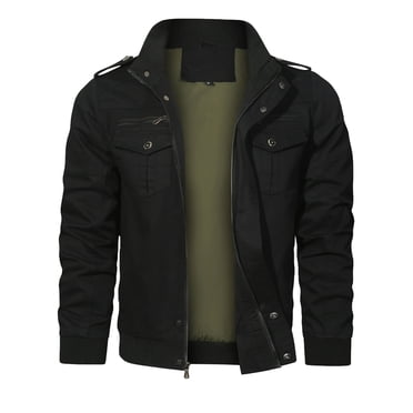 Hood Crew Men's Casual Jackets Windbreaker Outwear Cargo Bomber Jackets Full Zipper Mid Length Fall Spring Coats Black M