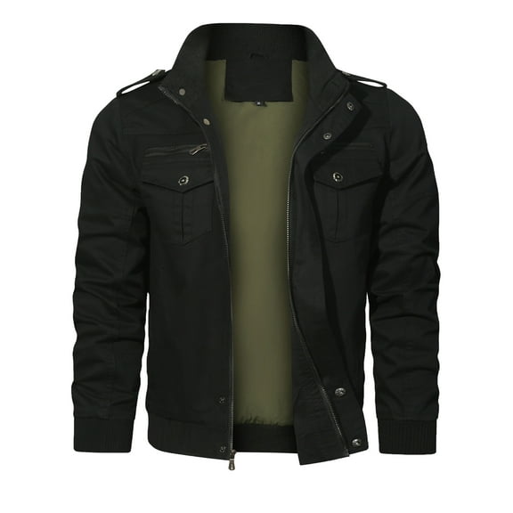 Hood Crew Men's Casual Jackets Windbreaker Outwear Cargo Bomber Jackets Full Zipper Mid Length Fall Spring Coats Black M