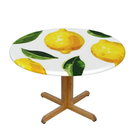 

Lemons Round Fitted Tablecloths Table Covers Wipeable Waterproof Elastic for Kitchen Dinning Parties Wedding Picnic Medium Fits 45-50 Inch Table Size