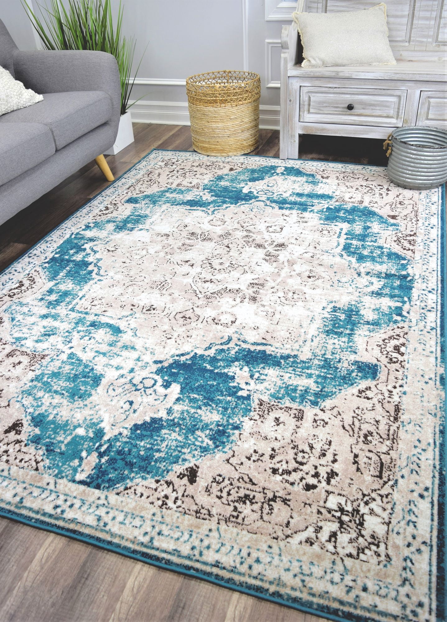Rugs America Assent HW20A Avalon Teal Transitional Vintage Blue Area Rug, 2'6"x4'