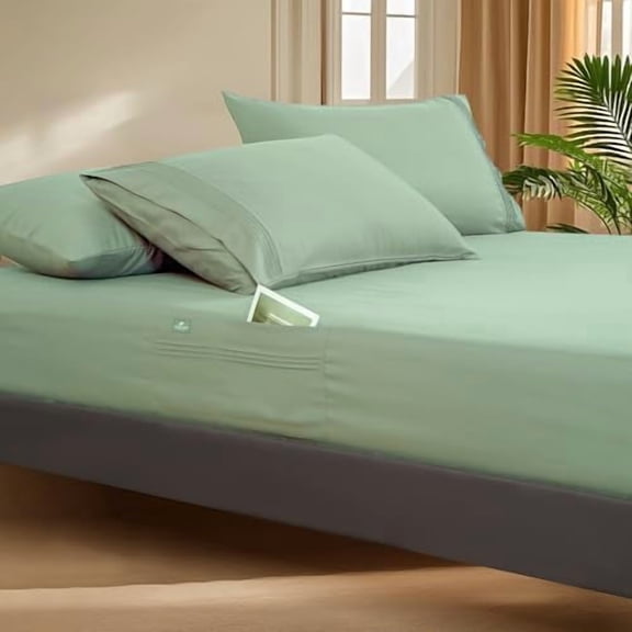 Deep Pocket Twin XL Fitted Sheet with Straps - Fits Mattresses Up to 21" Thick - 2 Piece Bed Sheets - Moisture Wicking, Cooling & Soft Fitted Sheet & Pillow Cases (Light Green)