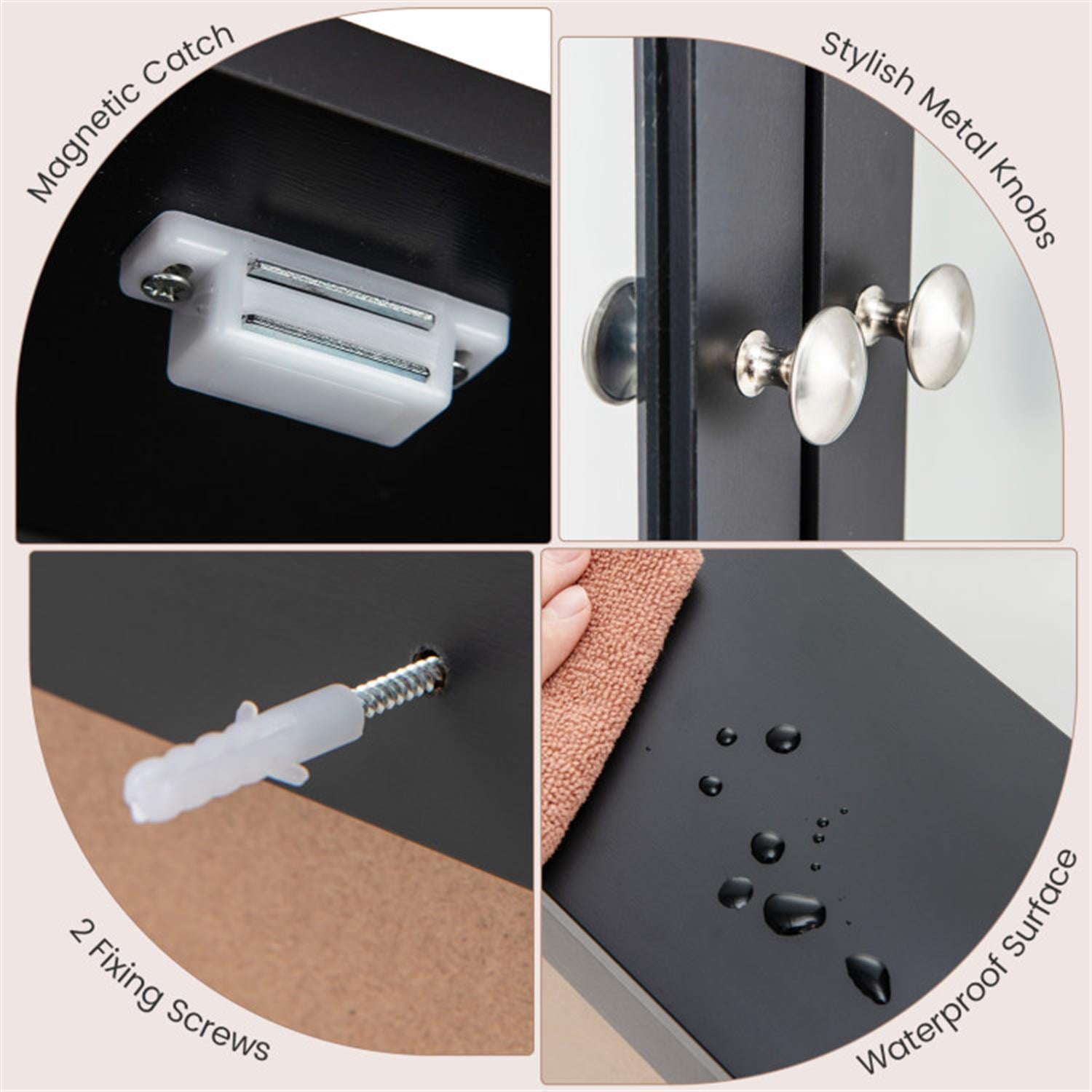 Demi Bonn Bathroom Wall Cabinet with Storage, Wall Mounted Bathroom Mirror Cabinet, Bathroom Wall Mount Mirror Cabinet Organizer for Bathroom, Black