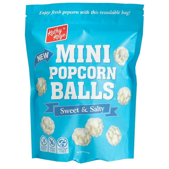 Kathy Kaye Mini Popcorn Balls | Sweet & Salty Bite-Sized Snacks | 6-Pack of 5 oz. Bags | Perfect for Parties, Lunches, Concessions & Goody Bags | Classic Flavor, Mini Size F