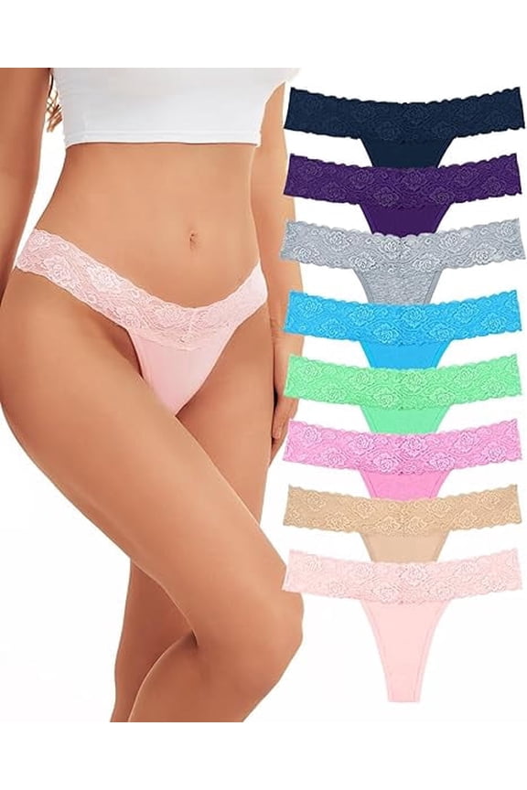 Women's Thongs, T Back Low Waist See Through Panties Cotton Seamless Lace Thongs for Women