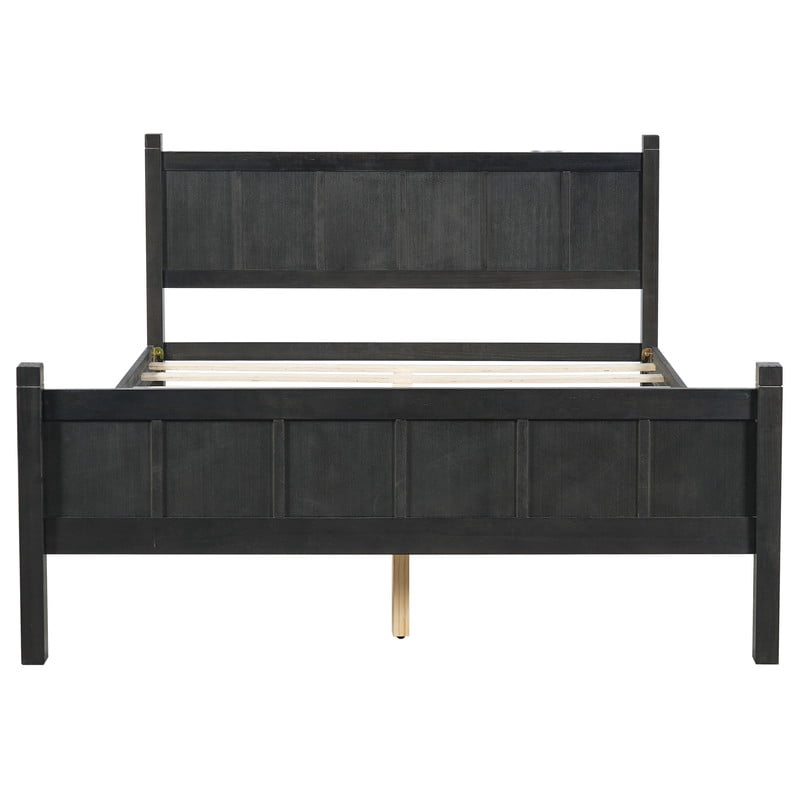 Queen Size Farmhouse Platform Bed with Flat Panel Designed Headboard & Footboard, Minimalist Wood Bed Frame with Under-Bed Storage
