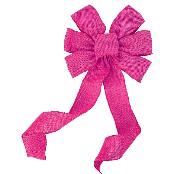 Fuchsia Pink Burlap Wreath Bow - 10" Wide, 18" Long Tails, Easter, Wedding, Farmhouse Country, Front Door Decor, Breast Cancer Awareness, Christmas, Valentine's Day