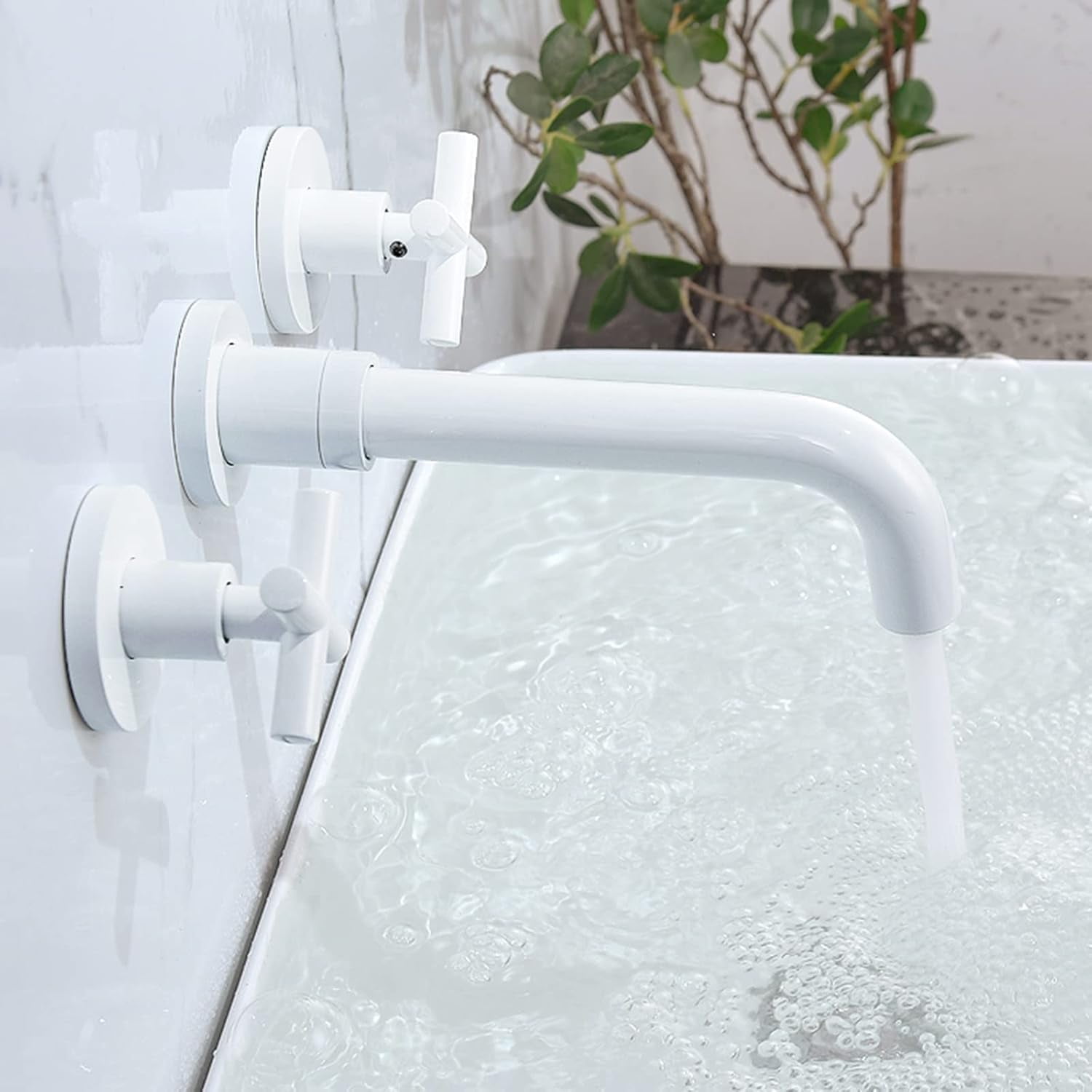 Bathroom Faucet Wall Mount,Single Handle Bathroom Faucet Wall Mount,Hot and Cold Sink Mixer Tap Faucet,1/2 Standard Thread,Black,Round