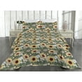 thumbnail image 2 of Ambesonne Sunflowers Quilted Bedspread Set 3 Pcs, Nostalgic Floral Summer, Queen, Pastel Yellow Dark Rust, 2 of 4