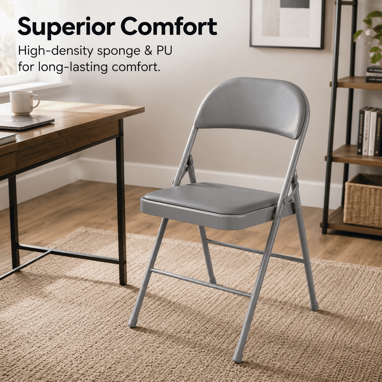 Alvantor 2 Pack/ 4 Pack Folding Chair, with Padded Cushion and Back - PU Leather Stackable Portable Dining Chairs Set, for Home and Office, Conference, Wedding, Party, Patio