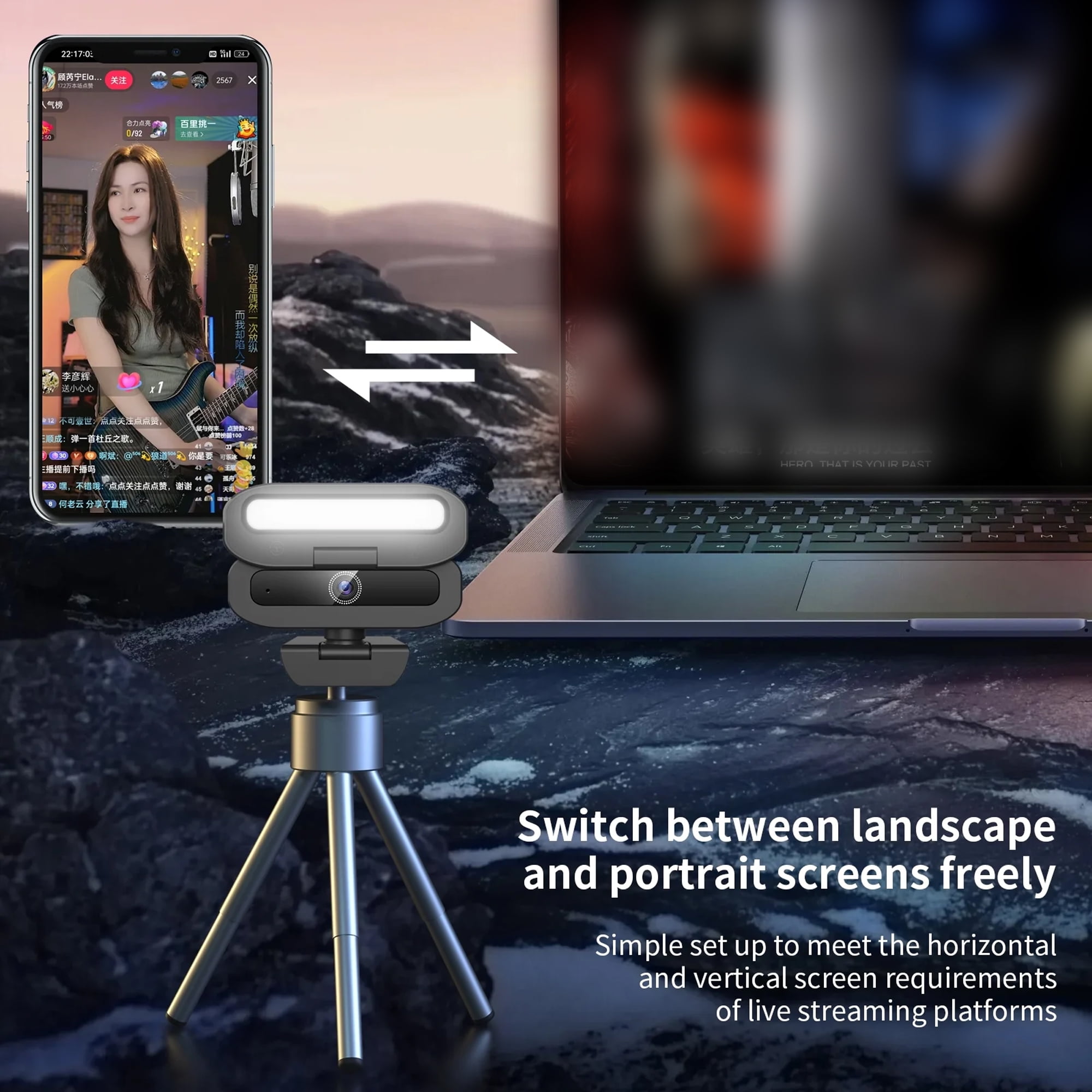 Webcam with Microphone, 4K USB Webcam for PC Desktop & Laptop, Ring Light and 3-Level Brightness, Computer Camera with Privacy Cover & Tripod Stand
