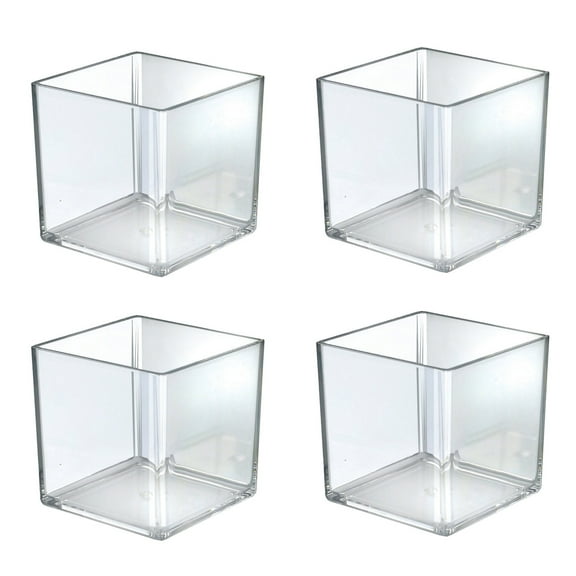 6" Deluxe Clear Acrylic Square Cube Bin for Counter, 4-Pack