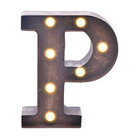 Home by Jackie Inc Decorative Rustic Gold Vintage  Metal Hanging Light up LED Letter “P”
