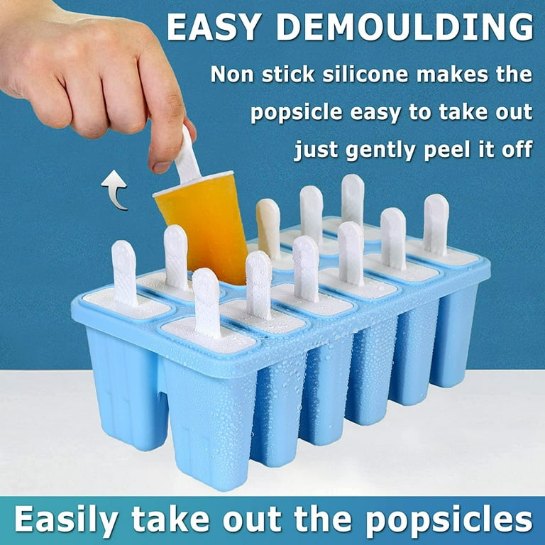 Popsicles Molds, Silicone Popsicle Mould BPA Free Ice Pop Molds Reusable 10  Cavities Popsicle Maker with Popsicle Sticks, Funnel and Cleaning Brush