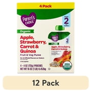 (12 pack) Parent's Choice Organic Stage 2 Baby Food Apple, Strawberry, Carrot & Quinoa, 4 oz Pouches, 4 Pack
