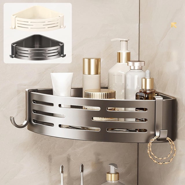 Plastic Storage Rack Grey No-Drill Bathroom Corner Shelf 2-Tier Triangular Storage Rack for Shower and Toilet Tank(1Pcs) Rkxzt