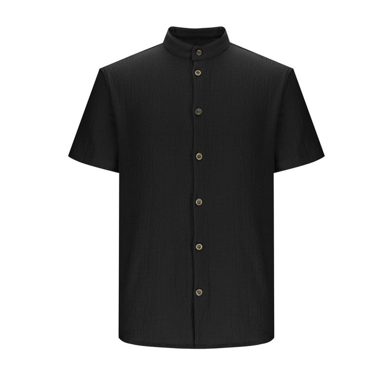 ohmzyzo Mens Banded Collar Dress Shirts Short Sleeve Button Down ohmzyzo Mens Banded Collar Dress Shirts Short Sleeve Button Down