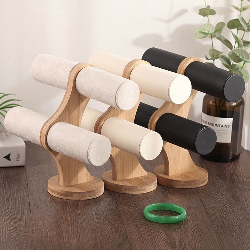 ✪ Table Top Wooden Holder Display T Bar Stand Bracelets Rack Jewelry Display Tower Holder Watch Storage Bangle Organizer