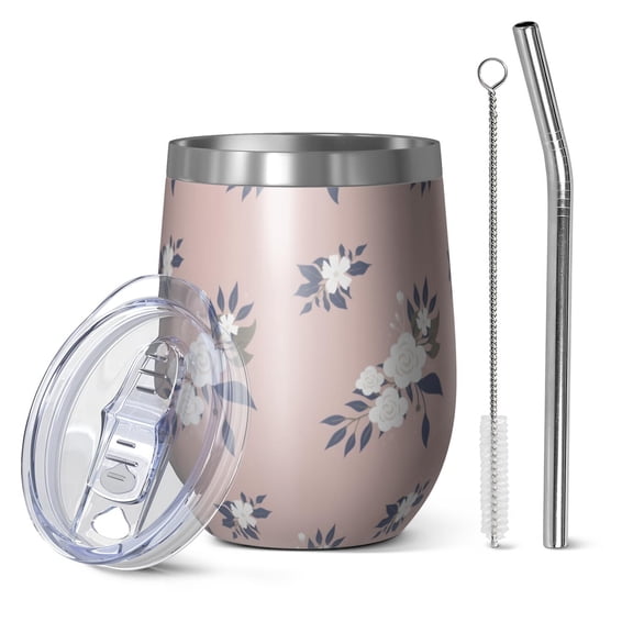 Floral 12oz Stainless Steel Insulated Wine Tumbler with Lid and Straw – Double Wall Vacuum Mug for Hot & Cold Drinks, 304 Steel Interior, Sweat-Free Design,Thanksgiving,Christmas, Spring,Flower