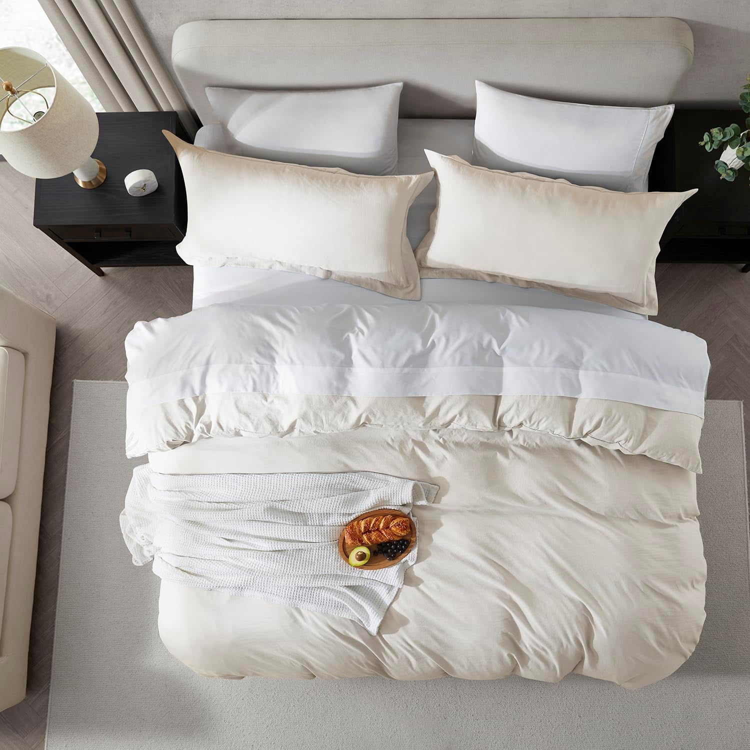 Virtu 3-Piece Duvet Cover Set, Soft Prewashed Bedding Set King with Pillow Shams, Off White