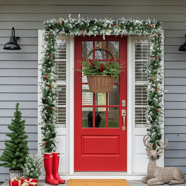 2-Pack 9FT Pre-Lit Snow Flocked Christmas Garlands, 440 Branch Tips, 200 Warm White LEDs for Indoor/Covered Outdoor (Mantel/Staircase)