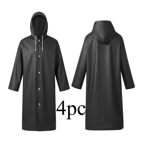 Reusable EVA Rain Jacket for Adults, Waterproof Portable Lightweight Rain Coat, Size L, 4 Pack