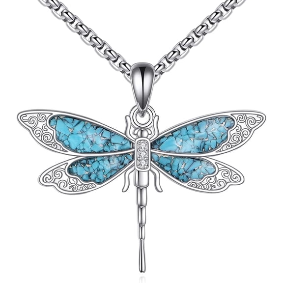 JUSORA Dragonfly/Butterfly Necklace 925 Sterling Silver Turquoise Pendant Necklace Jewelry Gifts For Women Men