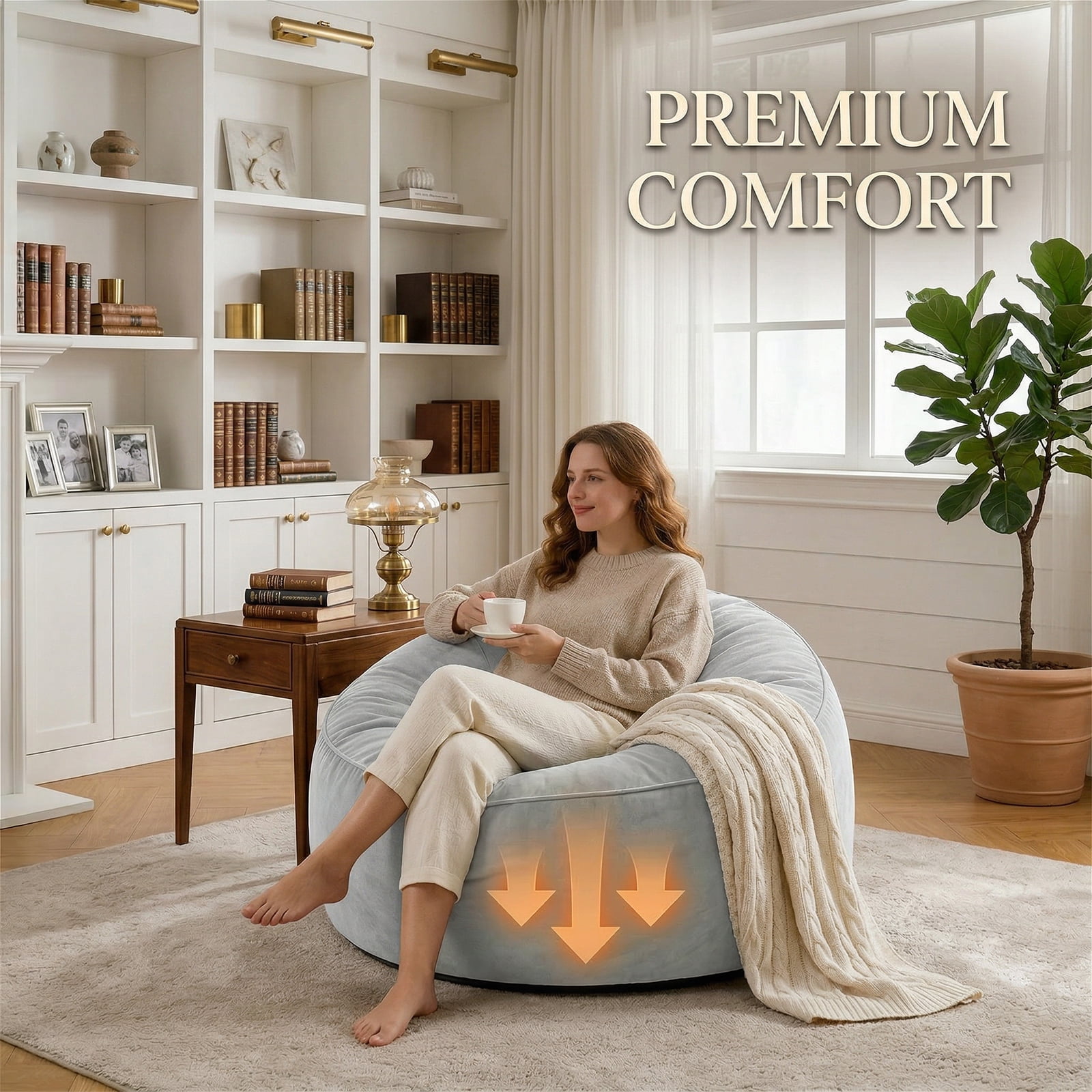 VIREO 3FT Bean Bag Chairs for Adults Memory Foam Filler Beanbag Chair with Removable and Washable Flannel Cover, Lazy Chairs for Living Room - Grey