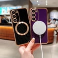 thumbnail image 4 of Magnetic Case for Samsung Galaxy S23 Plus Case [Compatible with MagSafe] Luxury Plating Slim Glossy Phone Case for Women Girls Soft TPU Shockproof Bumper Case,Black, 4 of 12