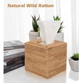 thumbnail image 2 of Cubierta de caja de pañuelos de ratán, soporte cuadrado para caja de pañuelos de mimbre natural tejido a mano, dispensador organizador de caja de pañuelos con soporte decorativo para toallas faciales, 2 of 5